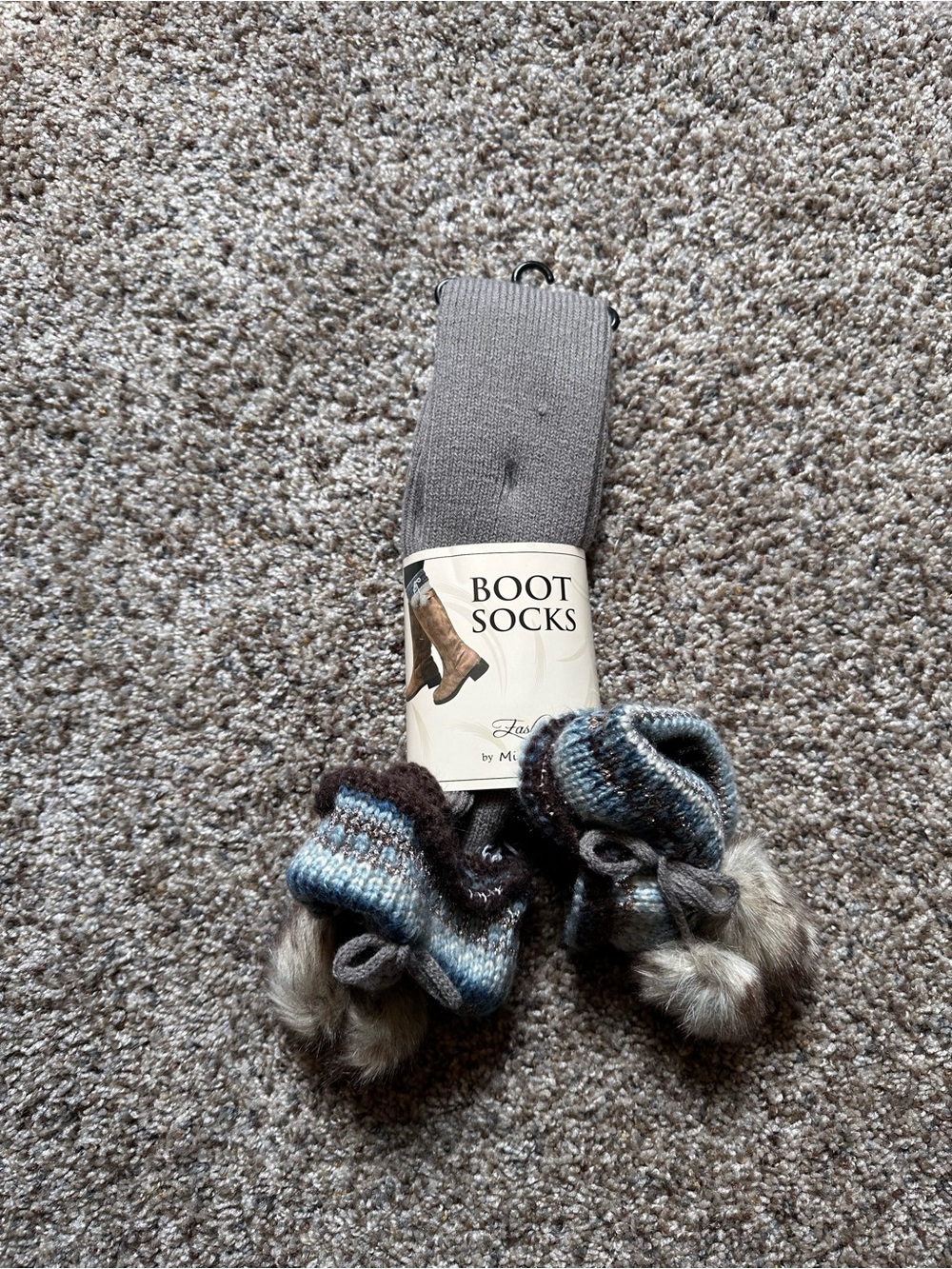 Cozy Pom-Pom Boot Socks in Gray and Blue